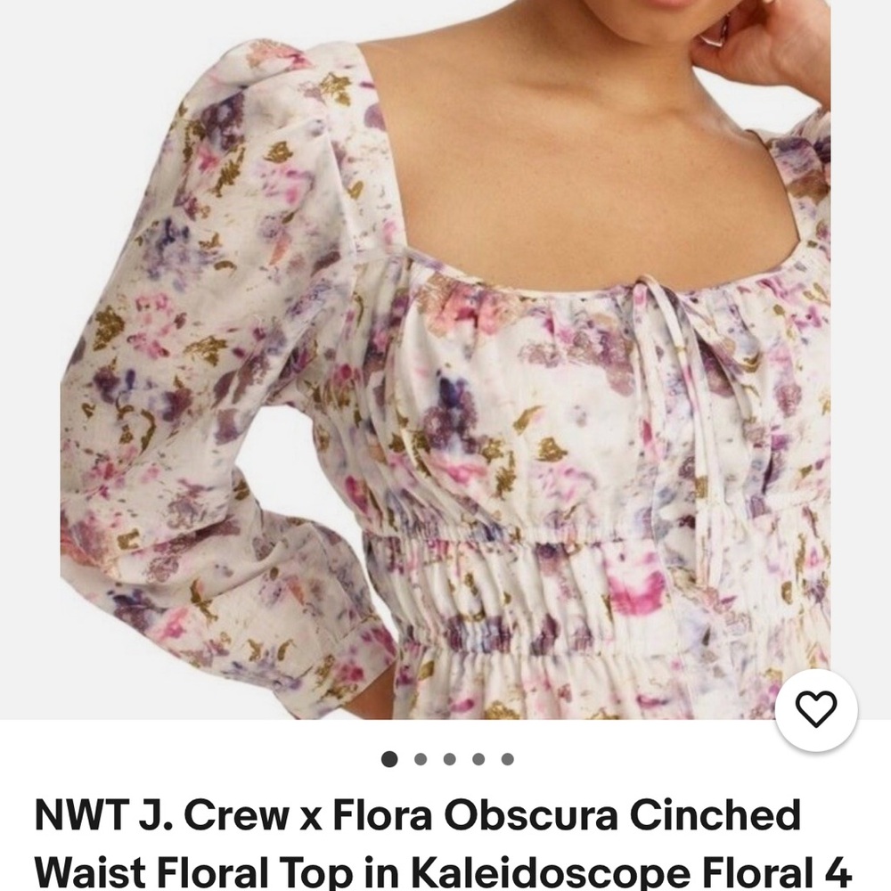 NWT J. Crew X FLORA OBSCRA Floral Square-Neck BLOUSE in KALEIDOSCOPE, 6 - Picture 5 of 14
